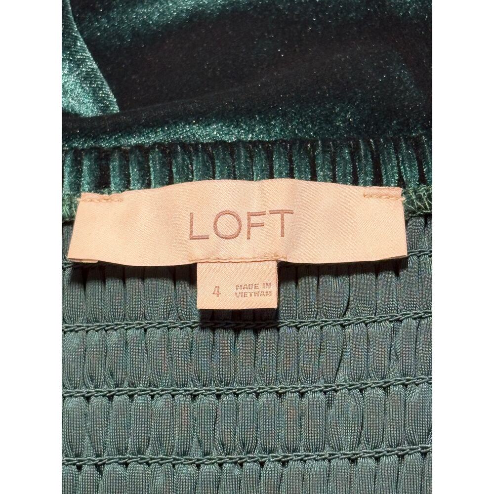 LOFT Velvet Puff Sleeve Square Neckline Midi Dress Women's 4 Emerald Green - Picture 7 of 9
